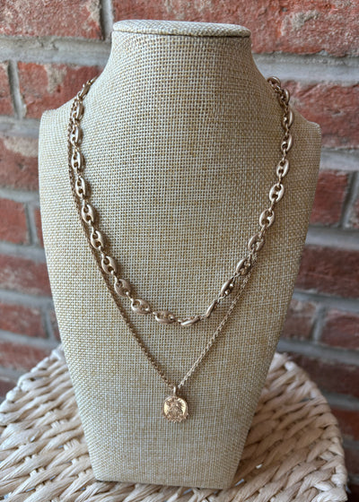 Gold Oval Coin Chain Necklace Set