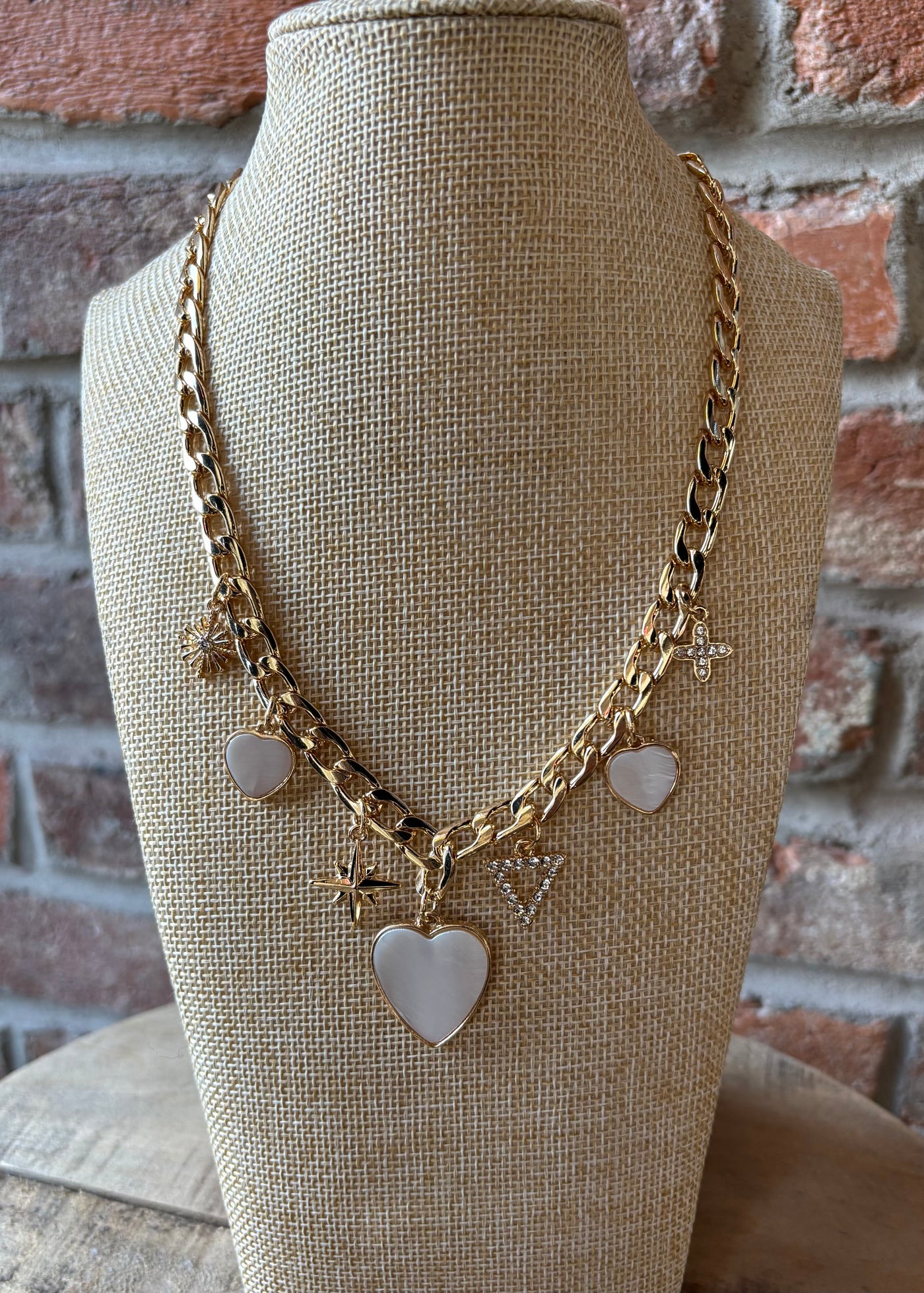 Chunky Chain Link Charm Necklace- Gold