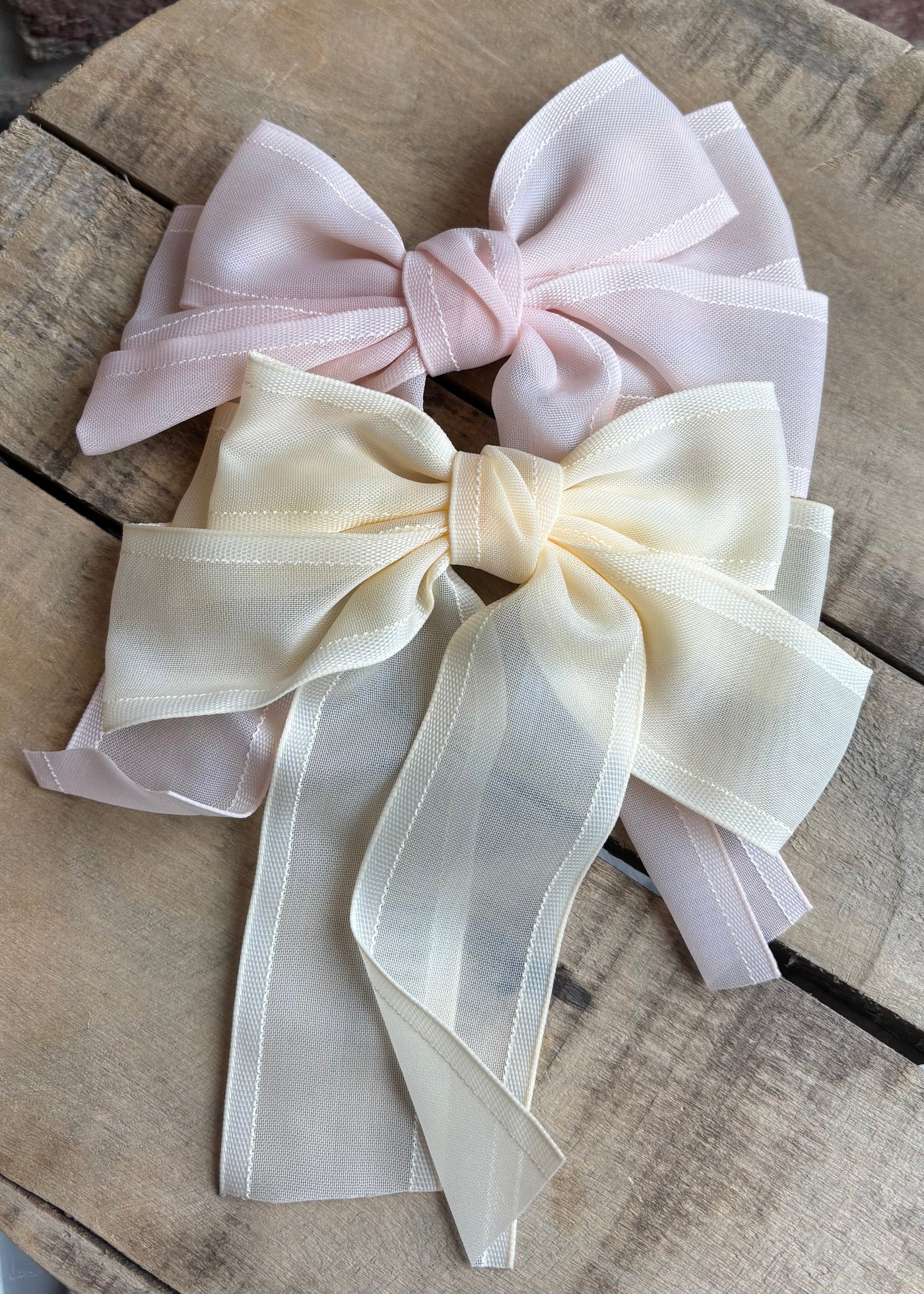 Pink & White Ribbon Bow Hair Clip Set