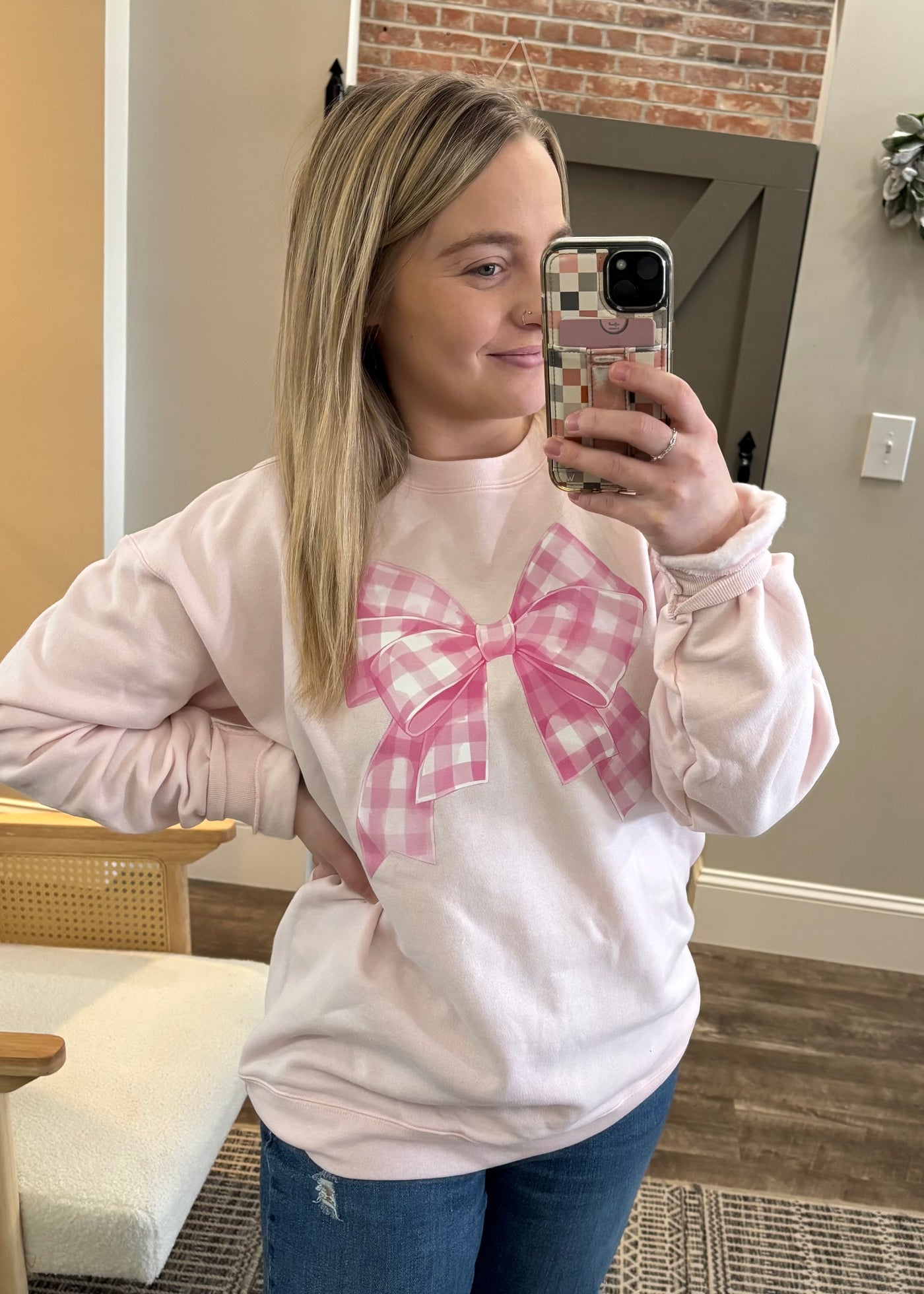 Pink Bow Graphic Crewneck