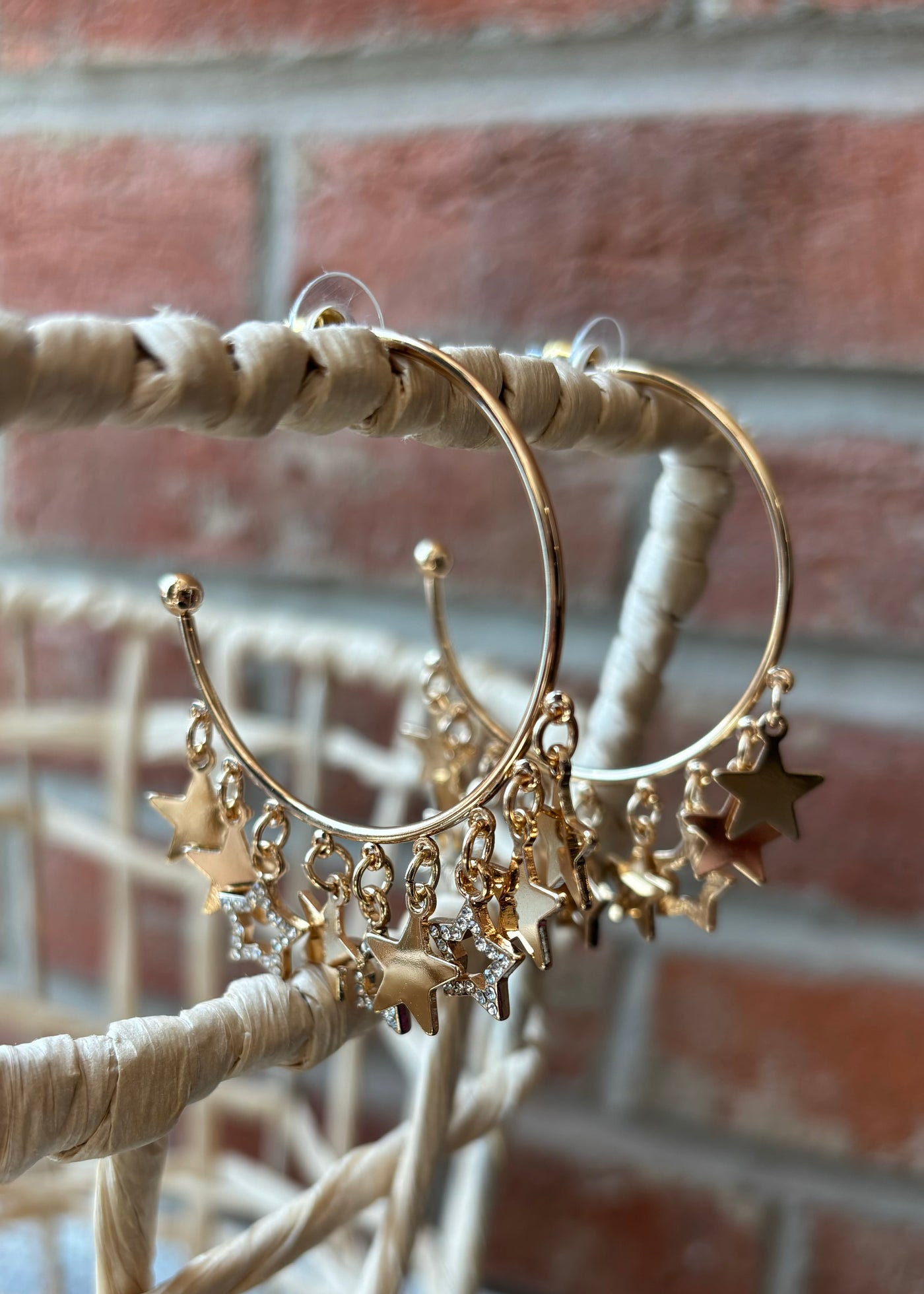 Dangling Star Gold Hoops