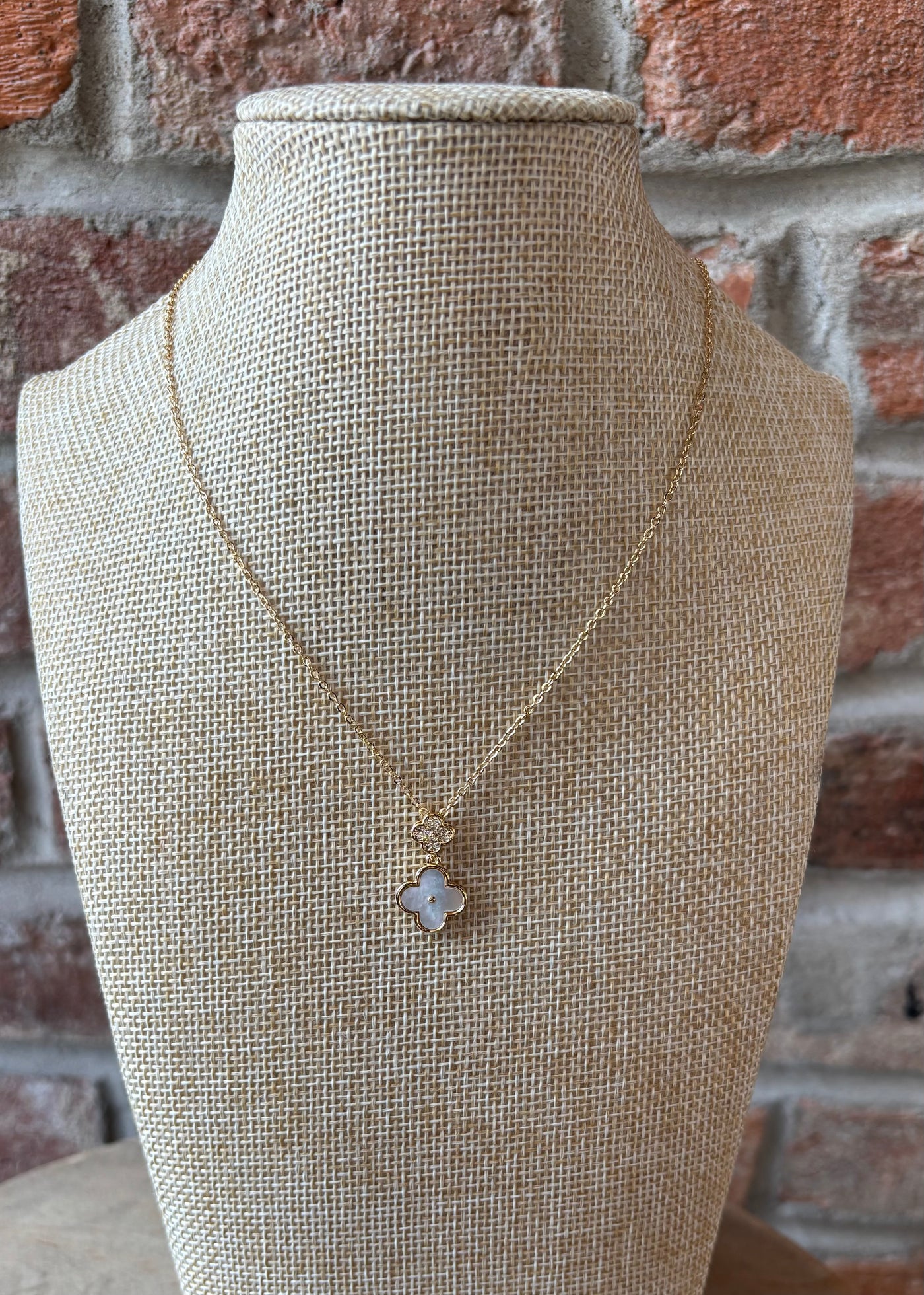 Shell Clover Charm Necklace- Gold