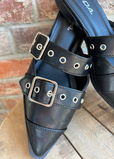 Stand Out Buckle Flats- Black